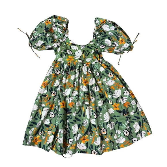 By Together Dresses & Skirts - By Together Green Floral Puff Sleeve Lace Up Back Mini Dress L6258 Small‎ (D)